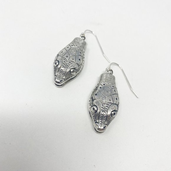 593 Vintage Whiting & Davis Silver Snake Head Earrings